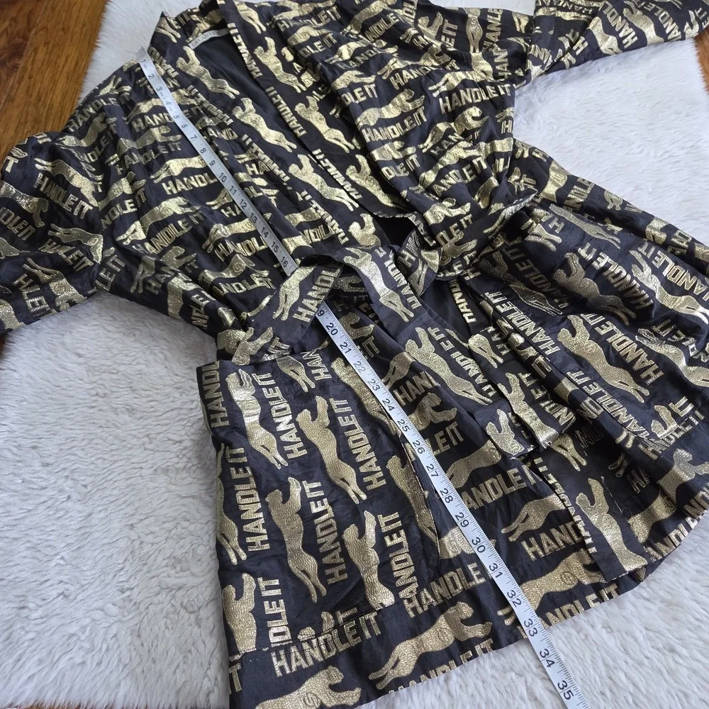 Dylan Lex Metallic Black Gold Handle It Robe Kimono/Jacket Women's XL